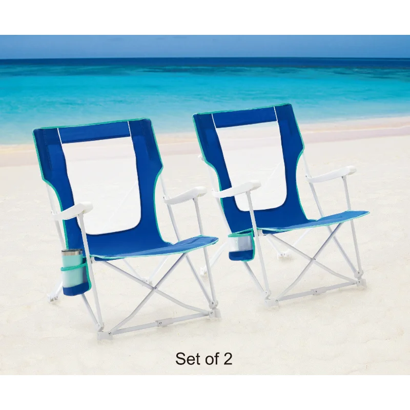 2-Pack קיפול קשה הזרוע תיק החוף כיסא לשאת את התיק, כחול חיצונית הכיסא