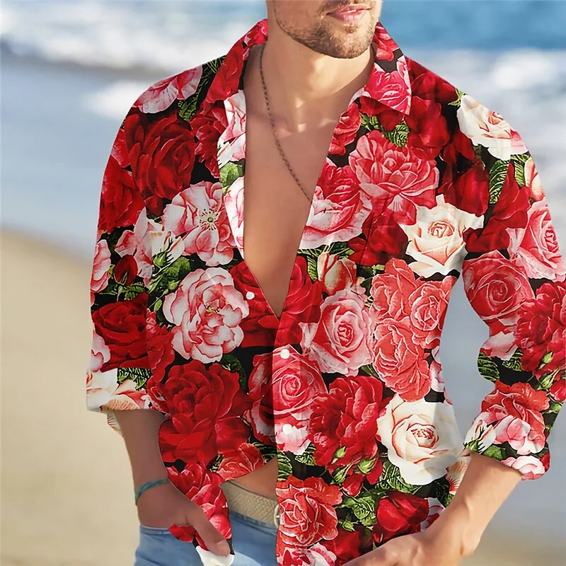 אופנה חדשה 2023 גברים החולצה של מגמה רוז צבע הדפסת 3D HD דפוס מזדמן חיצוני רחוב בגדי גברים האביב והקיץ