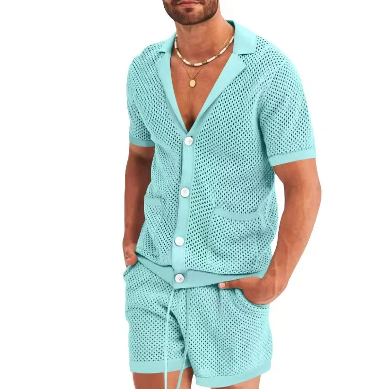 אנשים חדשים הקיץ של Sirt חליפה מזדמנת Breatable מוצק צבע סוג שרוול Sirt לbeac מיני Fasion ollow גברים אניים להגדיר