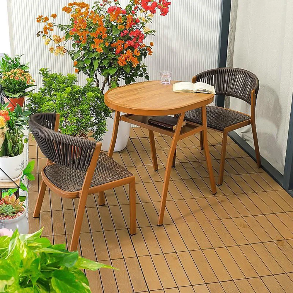 כיסא מרפסת חיצונית קש הכיסא שלוש חתיכה להגדיר עיצוב ארגונומי פשוטה, שטחי אחסון תה שולחן נוח