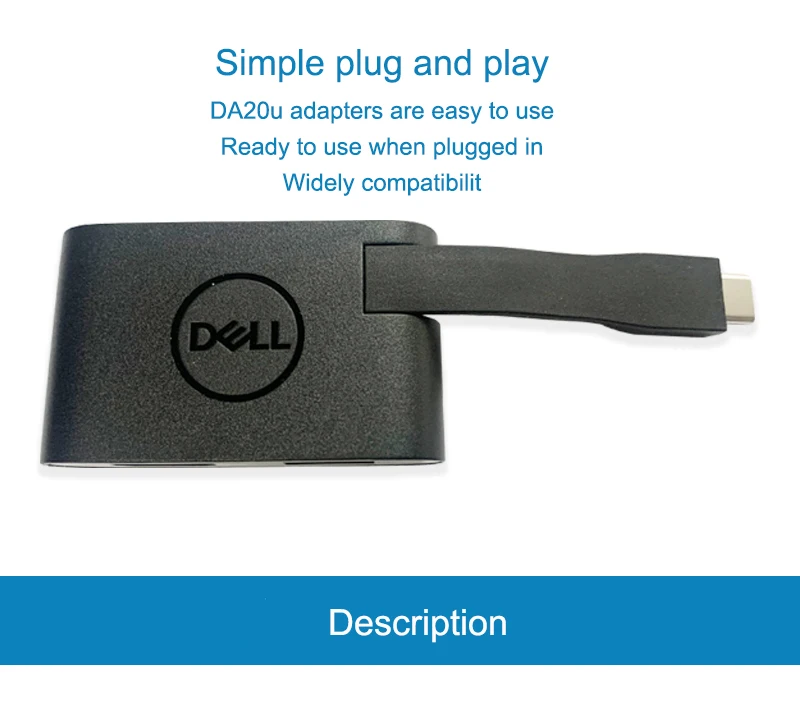 Dell DA20u מתאם USB-C ל-HDMI/USB-A-לשחק וחבר.