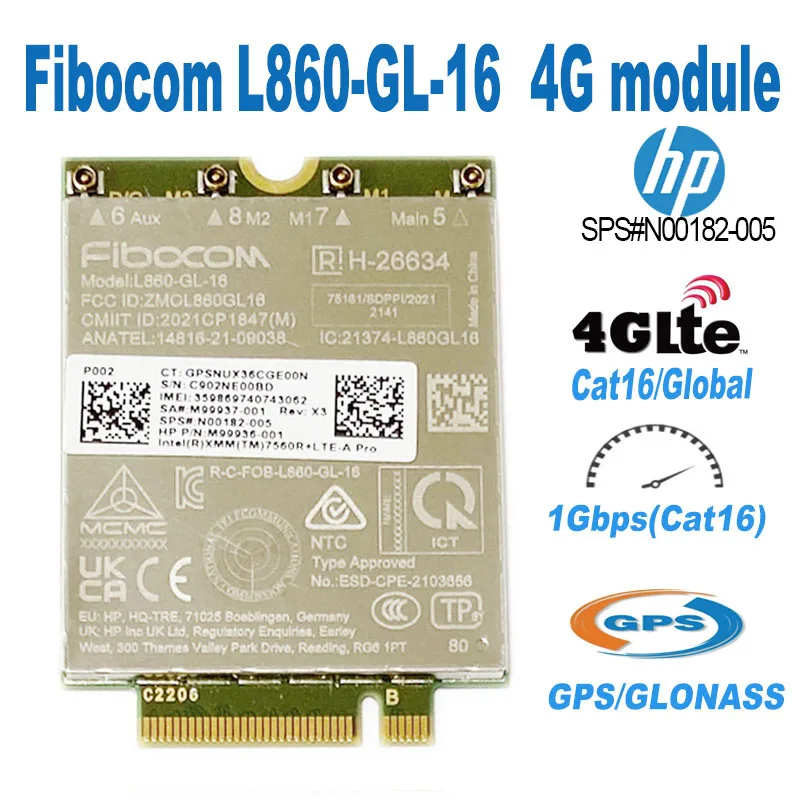 Fibocom L860-GL-16 LTE CAT16 מודול עבור 4G 5G מודול L860-GL M52040-005 מודם 4G m2 NGFF 4PCS אנטנה