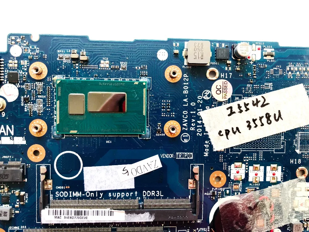 מקורי של DELL, 5442 מחשב נייד לוח אם 5542 3558U ZAVC0 לה-B012P נבדק טוב משלוח חינם