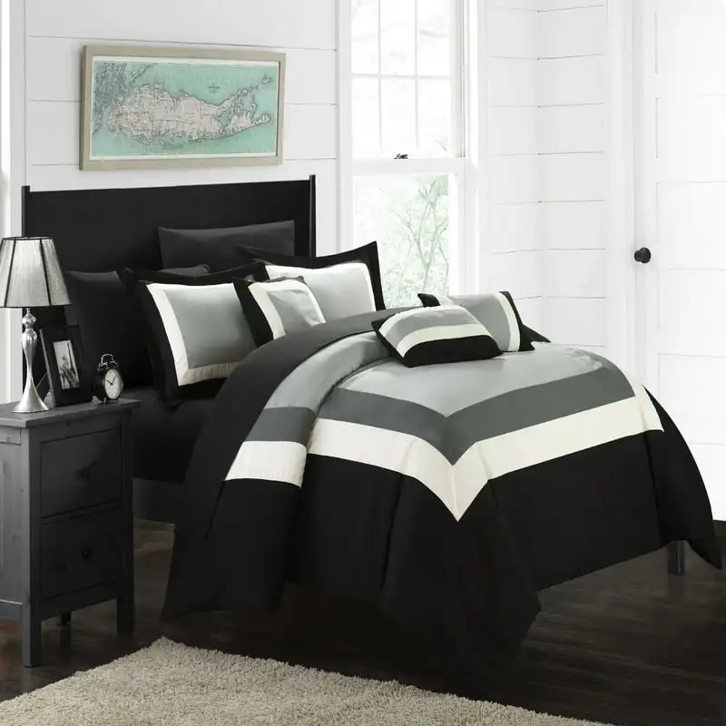 10 חלקים שחוברו בלוק צבע המיטה שקית מנחם להגדיר, שחור