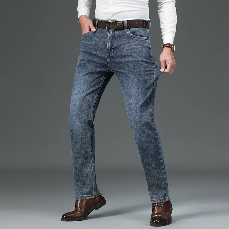 2023 ליפול קלאסיקות של גברים 95% כותנה ג 'ינס ישר עסקי אופנה למתוח ג' ינס מכנסיים זכר מותג מכנסיים עשן אפור אפור כחול