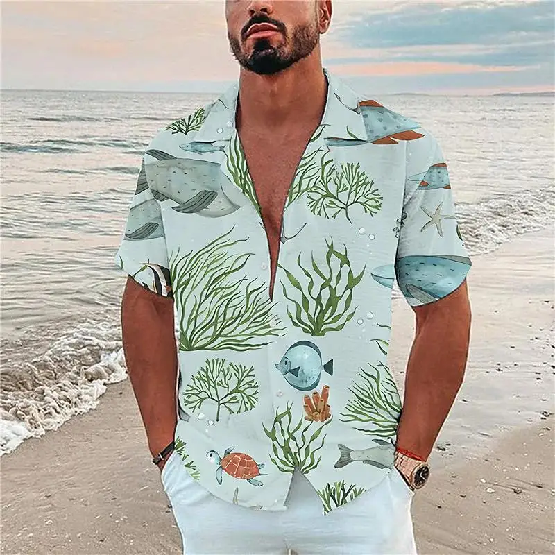 2022 חופשת הקיץ חולצת הוואי לגברים 3d יוקרה חולצה טרופית שרוול קצר מנופחים ים חולצות טי שירט Homme Camiseta