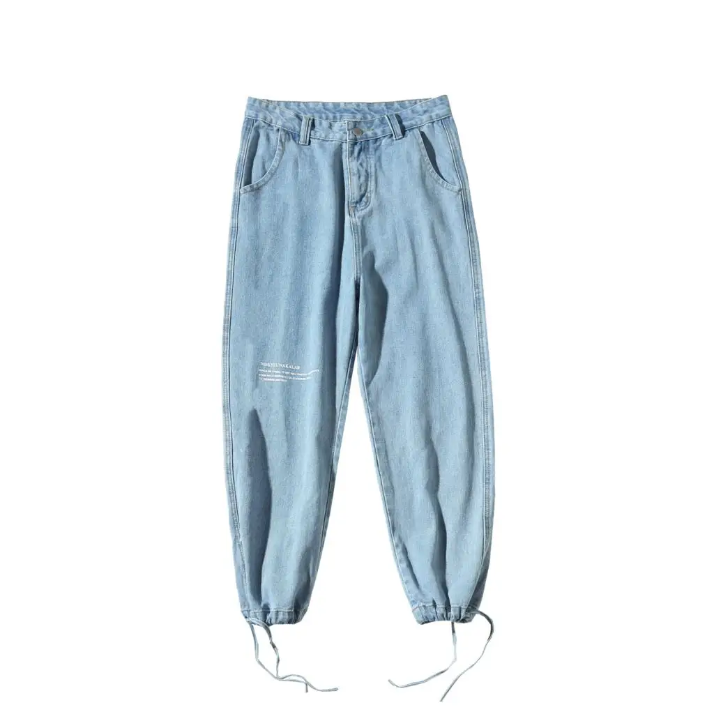 אופנה חדשה חופשי ישר רחב הרגל מכנסיים של גברים אופנת רחוב מזדמן רופף ג 'ינס קוריאני גברים מזדמנים מכנסי ג' ינס שחור כחול בהיר
