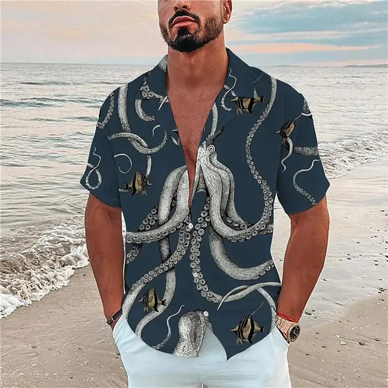 2022 חופשת הקיץ חולצת הוואי לגברים 3d יוקרה חולצה טרופית שרוול קצר מנופחים ים חולצות טי שירט Homme Camiseta
