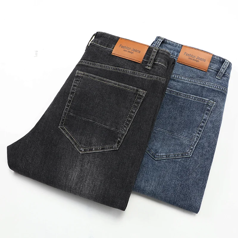 2023 ליפול קלאסיקות של גברים 95% כותנה ג 'ינס ישר עסקי אופנה למתוח ג' ינס מכנסיים זכר מותג מכנסיים עשן אפור אפור כחול