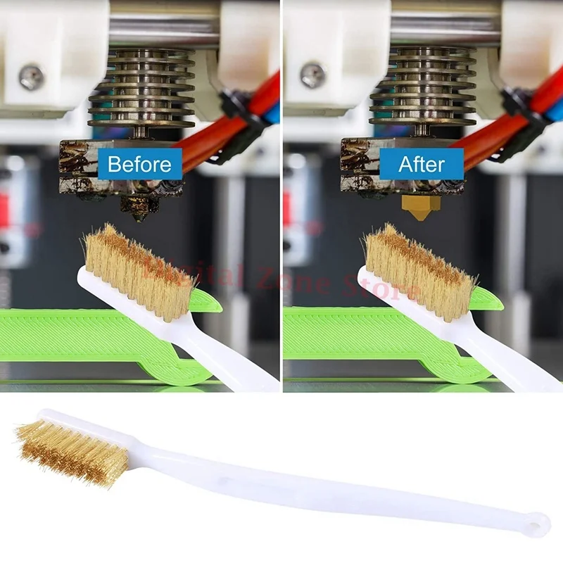 2Pcs מדפסת 3D ניקוי זרבובית חוטי נחושת מברשת שיניים, כלי נחושת מברשת ידית חם במיטה ניקוי מברשת שיניים