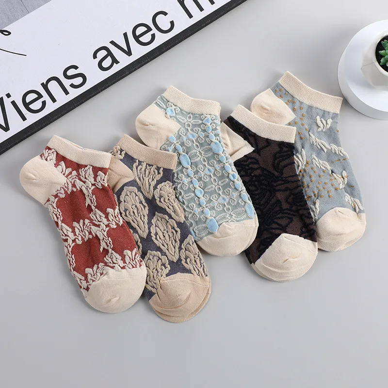 5Pairs אביב קיץ אקארד הכותנה אופנה אלגנטית וינטג ' פרחוני לנשים קצר הקרסול גרביים בנות Harajuku אתני השמלה סוקס מתנה