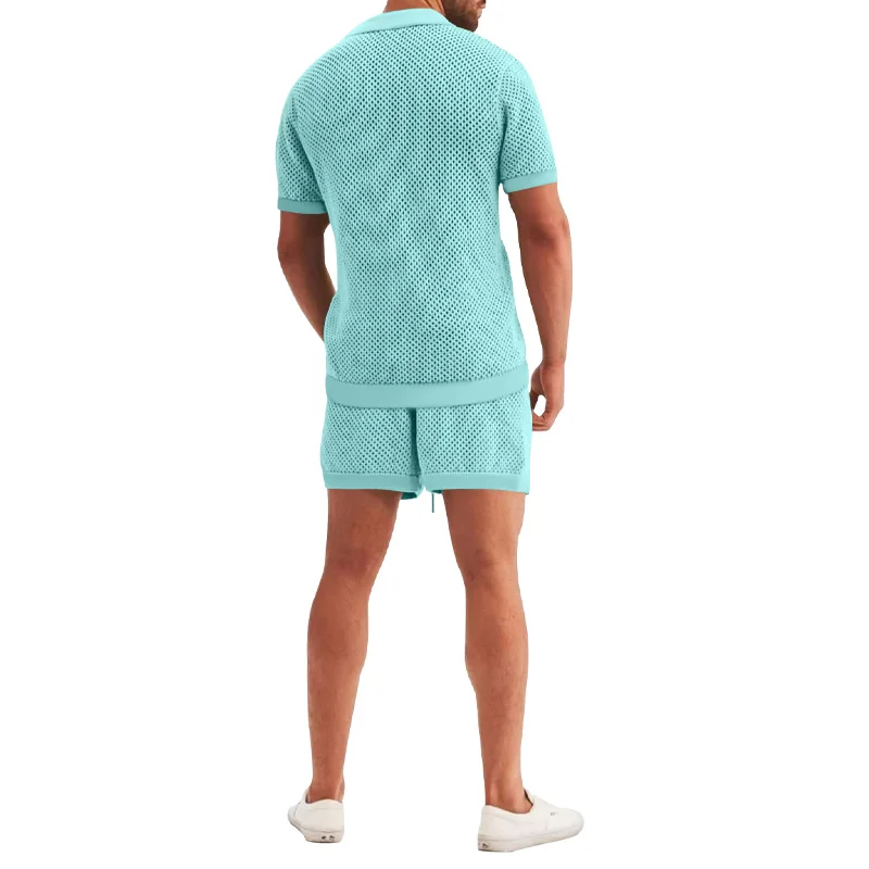 אנשים חדשים הקיץ של Sirt חליפה מזדמנת Breatable מוצק צבע סוג שרוול Sirt לbeac מיני Fasion ollow גברים אניים להגדיר