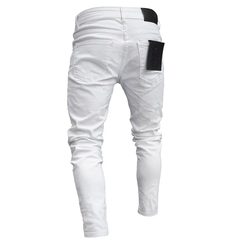 היפ הופ אופנה לגברים רקום ג 'ינס 2023 רחוב מועדון קרע מכנסי ג' ינס קלאסי כחול לבן סלים למתוח Pantalon S-4XL