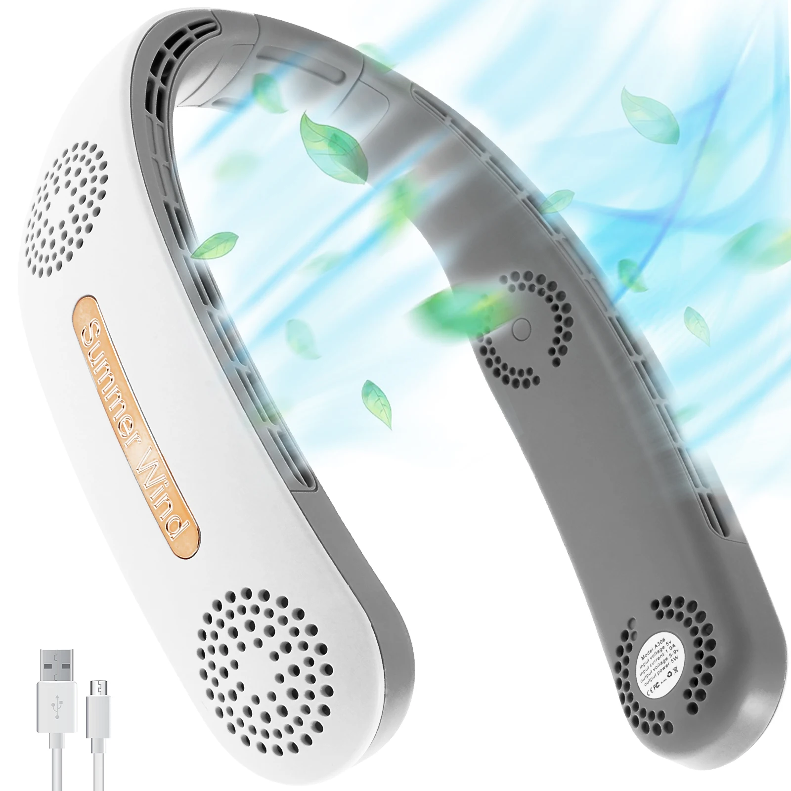 נייד הצוואר אוהד Bladeless קירור אוהדים אוזניות עיצוב 360 מעלות להתאמה אישית מאוורר עם 3 מהירויות רוח 2400mAh USB