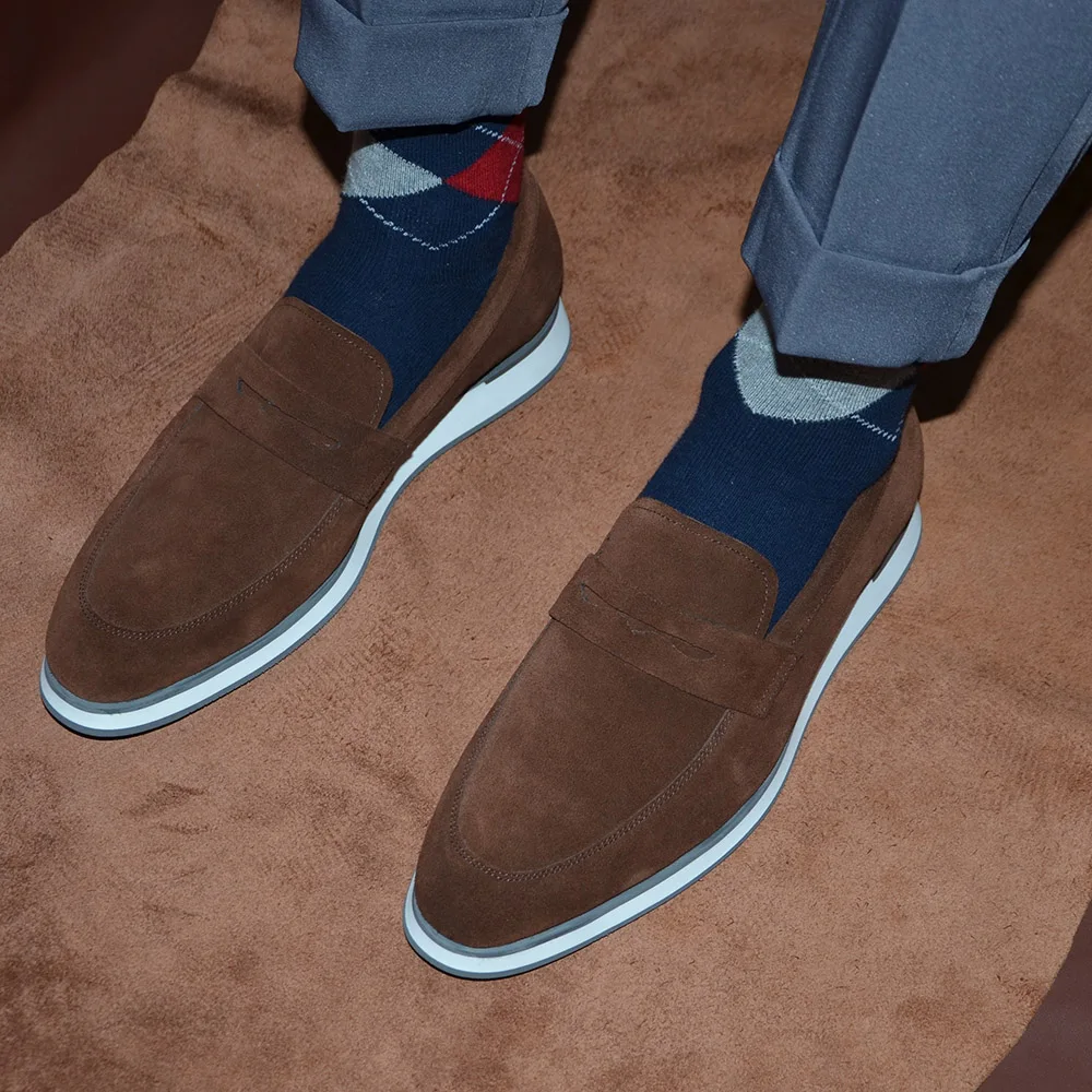 XEBOS יוקרה גברים של נעליים קלות פרה עור זמש חום להחליק על נעלי ספורט נעליים מזדמנים עבור מפלגת העבודה במשרד Mocassin Homme
